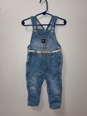 Baby B’gosh Denim Overalls Silver Sparkle Bow Belt Snaps Girls 12 M